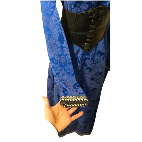 💙 Vtg Blue Brocade Victorian Maxi Gown Gown | S - Picture 8 of 11